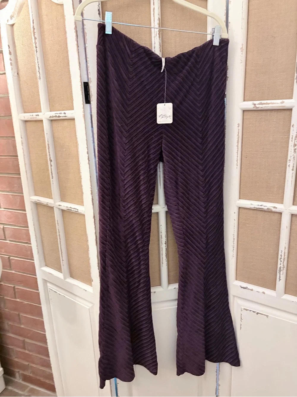 Free People Penny Velvet Pull-On Pants L Vintage Grape NWT 70s Flare